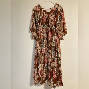 by Anthropologie Leandra Pleated Floral Midi Dress Size Large